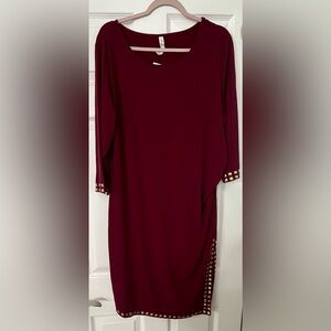 NY Collection Burgundy Dress with Gold Accents